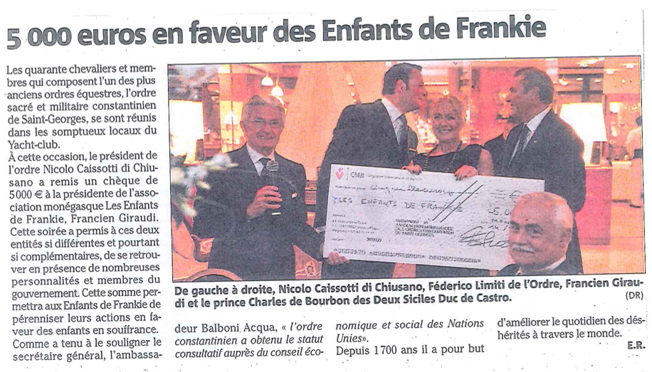 5000 euros en faveur des Enfants de Frankie
